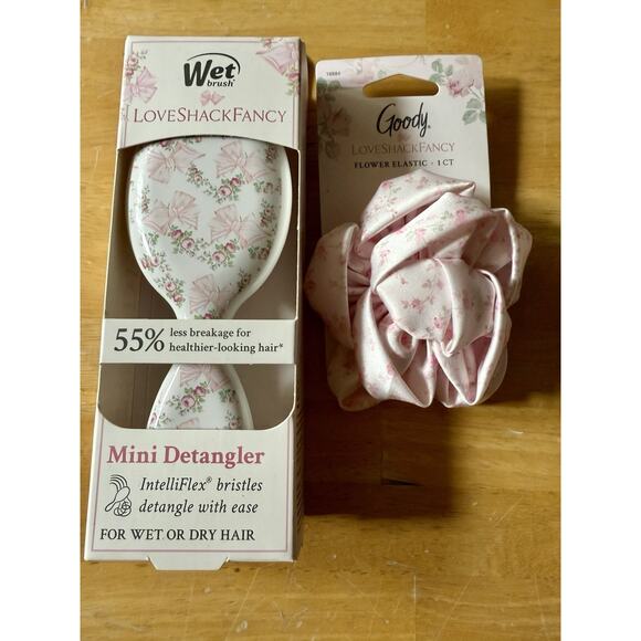 The Wet Brush Other - NWT Wet Brush x LoveShackFancy Mini Detangler & Hair Tie Rosa Beaux Rose Bows